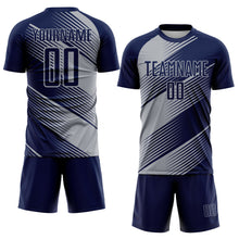 Laden Sie das Bild in den Galerie-Viewer, Custom Navy Gray Line Sublimation Soccer Uniform Jersey