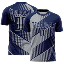 Laden Sie das Bild in den Galerie-Viewer, Custom Navy Gray Line Sublimation Soccer Uniform Jersey