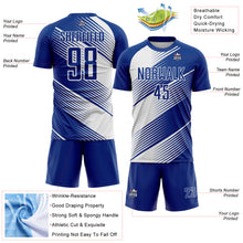 Загрузить изображение в средство просмотра галереи, Custom Royal White Line Sublimation Soccer Uniform Jersey