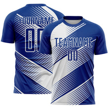 Загрузить изображение в средство просмотра галереи, Custom Royal White Line Sublimation Soccer Uniform Jersey