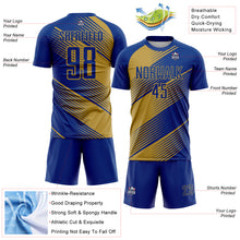 Load image into Gallery viewer, Custom Royal Old Gold Line Sublimation Soccer Uniform Jersey