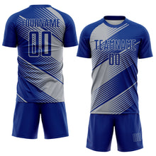 Laden Sie das Bild in den Galerie-Viewer, Custom Royal Gray Line Sublimation Soccer Uniform Jersey