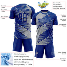 Laden Sie das Bild in den Galerie-Viewer, Custom Royal Gray Line Sublimation Soccer Uniform Jersey