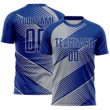 Laden Sie das Bild in den Galerie-Viewer, Custom Royal Gray Line Sublimation Soccer Uniform Jersey