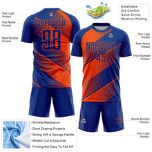 Load image into Gallery viewer, Custom Royal Orange Line Sublimation Soccer Uniform Jersey