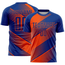 Load image into Gallery viewer, Custom Royal Orange Line Sublimation Soccer Uniform Jersey
