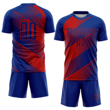 Load image into Gallery viewer, Custom Royal Red Line Sublimation Soccer Uniform Jersey