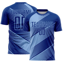 Load image into Gallery viewer, Custom Royal Light Blue Line Sublimation Soccer Uniform Jersey