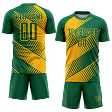 Charger l'image dans la galerie, Custom Kelly Green Gold Line Sublimation Soccer Uniform Jersey