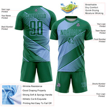 Charger l'image dans la galerie, Custom Kelly Green Light Blue Line Sublimation Soccer Uniform Jersey