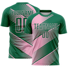 Charger l'image dans la galerie, Custom Kelly Green Light Pink Line Sublimation Soccer Uniform Jersey