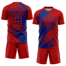 Load image into Gallery viewer, Custom Red Royal Line Sublimation Soccer Uniform Jersey