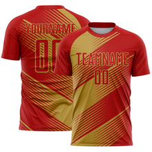 Загрузить изображение в средство просмотра галереи, Custom Red Old Gold Line Sublimation Soccer Uniform Jersey