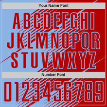 Load image into Gallery viewer, Custom Red Light Blue Line Sublimation Soccer Uniform Jersey