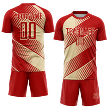 Загрузить изображение в средство просмотра галереи, Custom Red Cream Line Sublimation Soccer Uniform Jersey