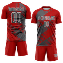 Load image into Gallery viewer, Custom Red Steel Gray-White Line Sublimation Soccer Uniform Jersey