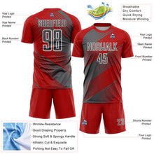Load image into Gallery viewer, Custom Red Steel Gray-White Line Sublimation Soccer Uniform Jersey
