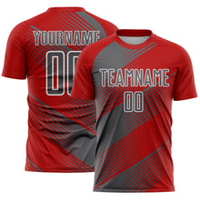 Load image into Gallery viewer, Custom Red Steel Gray-White Line Sublimation Soccer Uniform Jersey