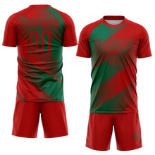 Load image into Gallery viewer, Custom Red Kelly Green Line Sublimation Soccer Uniform Jersey