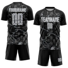 Load image into Gallery viewer, Custom Black Gray-White Lightning Sublimation Soccer Uniform Jersey