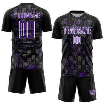 Custom Black Purple-White Lightning Sublimation Soccer Uniform Jersey