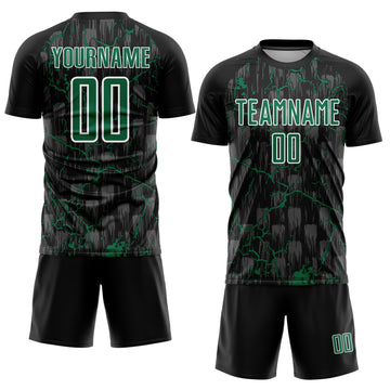 Custom Black Kelly Green-White Lightning Sublimation Soccer Uniform Jersey