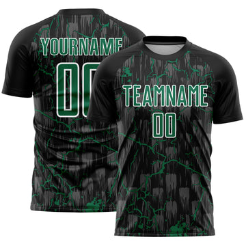Custom Black Kelly Green-White Lightning Sublimation Soccer Uniform Jersey