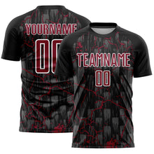 Load image into Gallery viewer, Custom Black Crimson-White Lightning Sublimation Soccer Uniform Jersey