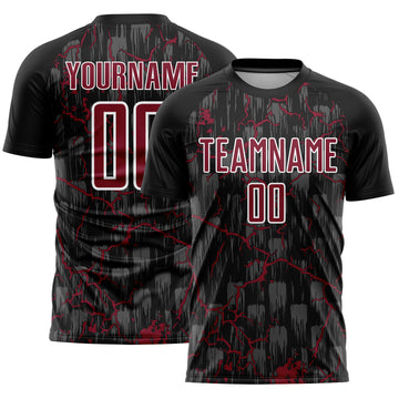 Custom Black Crimson-White Lightning Sublimation Soccer Uniform Jersey