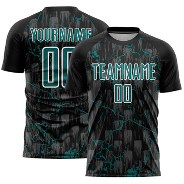 Custom Black Teal-White Lightning Sublimation Soccer Uniform Jersey