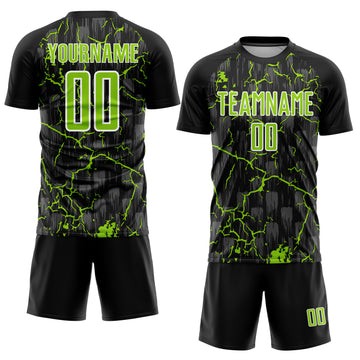Custom Black Neon Green-White Lightning Sublimation Soccer Uniform Jersey