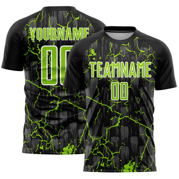 Custom Black Neon Green-White Lightning Sublimation Soccer Uniform Jersey