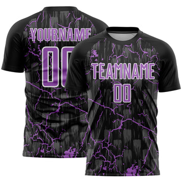 Custom Black Medium Purple-White Lightning Sublimation Soccer Uniform Jersey