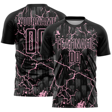 Custom Black Light Pink Lightning Sublimation Soccer Uniform Jersey