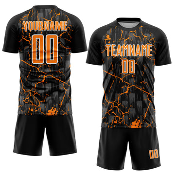Custom Black Bay Orange-White Lightning Sublimation Soccer Uniform Jersey