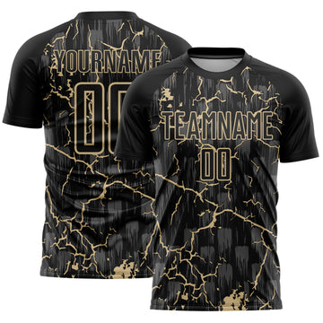 Custom Black Vegas Gold Lightning Sublimation Soccer Uniform Jersey