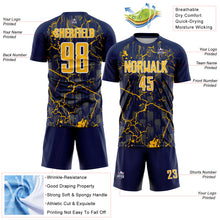 Laden Sie das Bild in den Galerie-Viewer, Custom Navy Gold-White Lightning Sublimation Soccer Uniform Jersey