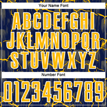 Laden Sie das Bild in den Galerie-Viewer, Custom Navy Gold-White Lightning Sublimation Soccer Uniform Jersey