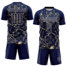 Laden Sie das Bild in den Galerie-Viewer, Custom Navy Cream Lightning Sublimation Soccer Uniform Jersey