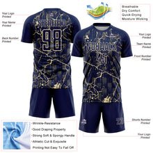 Laden Sie das Bild in den Galerie-Viewer, Custom Navy Cream Lightning Sublimation Soccer Uniform Jersey