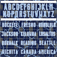 Laden Sie das Bild in den Galerie-Viewer, Custom Navy Light Blue-White Lightning Sublimation Soccer Uniform Jersey