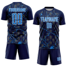 Laden Sie das Bild in den Galerie-Viewer, Custom Navy Powder Blue-White Lightning Sublimation Soccer Uniform Jersey