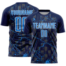 Laden Sie das Bild in den Galerie-Viewer, Custom Navy Powder Blue-White Lightning Sublimation Soccer Uniform Jersey