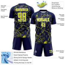 Laden Sie das Bild in den Galerie-Viewer, Custom Navy Neon Yellow-White Lightning Sublimation Soccer Uniform Jersey