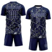 Charger l'image dans la galerie, Custom Navy Silver Lightning Sublimation Soccer Uniform Jersey