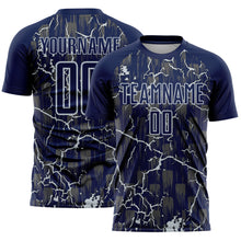Charger l'image dans la galerie, Custom Navy Silver Lightning Sublimation Soccer Uniform Jersey