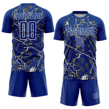 Laden Sie das Bild in den Galerie-Viewer, Custom Royal White Lightning Sublimation Soccer Uniform Jersey