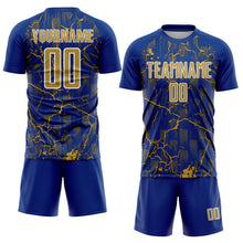 Load image into Gallery viewer, Custom Royal Old Gold-White Lightning Sublimation Soccer Uniform Jersey