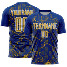 Load image into Gallery viewer, Custom Royal Old Gold-White Lightning Sublimation Soccer Uniform Jersey