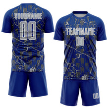 Laden Sie das Bild in den Galerie-Viewer, Custom Royal Gray-White Lightning Sublimation Soccer Uniform Jersey